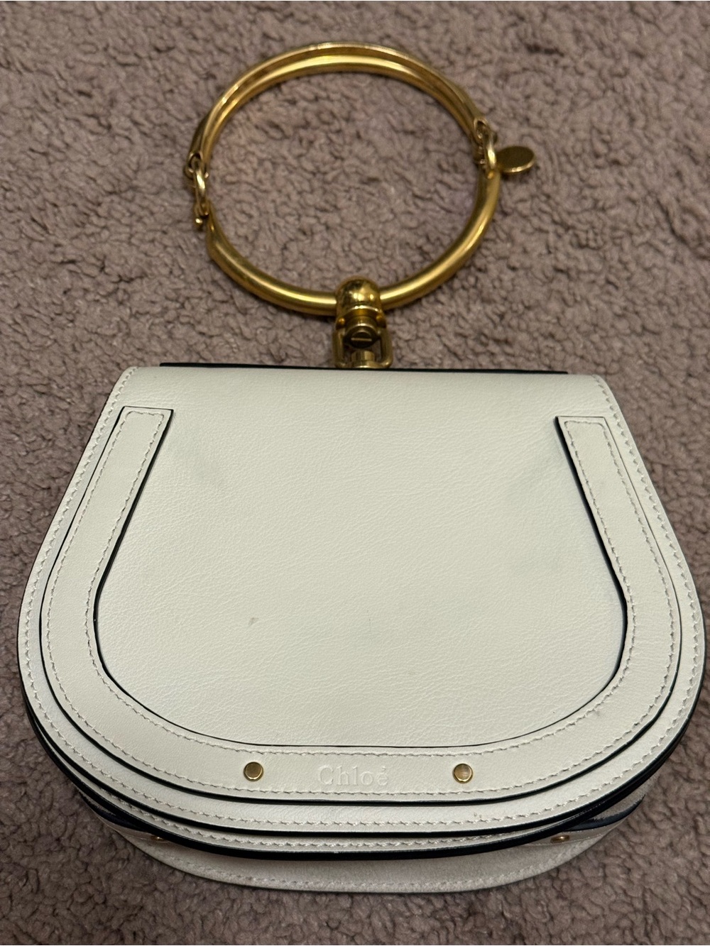 Chloé Small Nile Bracelet Saddle Bag in White with Gold Ring
